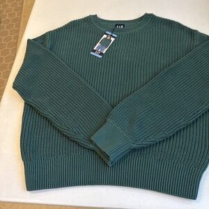 Gap Green 100% Cotton Heavyweight Knit Pullover Sweater Women's Size L New NWT